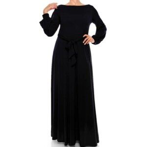 Janette Fashion Black Boat Neck Bell Long Sleeve Modest Maxi Plus Size Dress